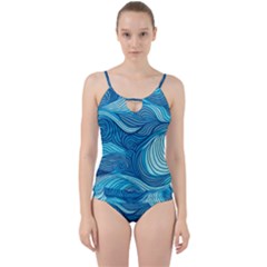 Ocean Waves Sea Abstract Pattern Water Blue Cut Out Top Tankini Set by Wegoenart