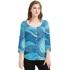 Ocean Waves Sea Abstract Pattern Water Blue Chiffon Quarter Sleeve Blouse by Wegoenart