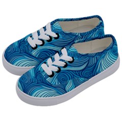 Ocean Waves Sea Abstract Pattern Water Blue Kids  Classic Low Top Sneakers by Wegoenart