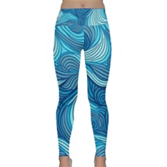 Ocean Waves Sea Abstract Pattern Water Blue Lightweight Velour Classic Yoga Leggings by Wegoenart