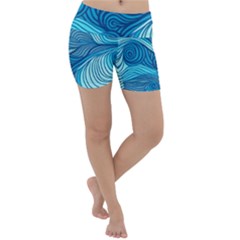 Ocean Waves Sea Abstract Pattern Water Blue Lightweight Velour Yoga Shorts by Wegoenart