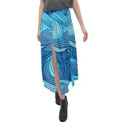 Ocean Waves Sea Abstract Pattern Water Blue Velour Split Maxi Skirt by Wegoenart