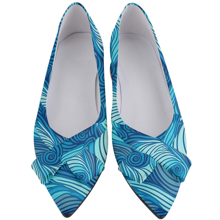 Ocean Waves Sea Abstract Pattern Water Blue Women s Bow Heels