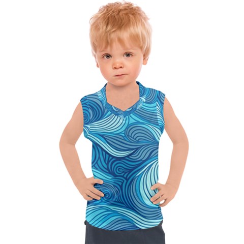 Ocean Waves Sea Abstract Pattern Water Blue Kids  Sport Tank Top by Wegoenart