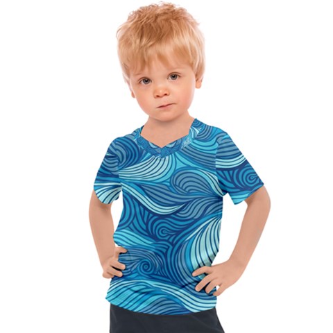 Ocean Waves Sea Abstract Pattern Water Blue Kids  Sports Tee by Wegoenart