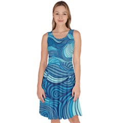 Ocean Waves Sea Abstract Pattern Water Blue Knee Length Skater Dress With Pockets by Wegoenart