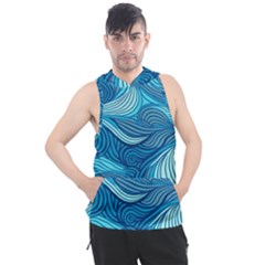 Ocean Waves Sea Abstract Pattern Water Blue Men s Sleeveless Hoodie by Wegoenart