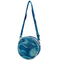 Ocean Waves Sea Abstract Pattern Water Blue Crossbody Circle Bag by Wegoenart