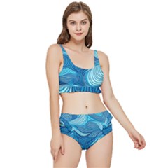 Ocean Waves Sea Abstract Pattern Water Blue Frilly Bikini Set by Wegoenart