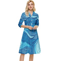 Ocean Waves Sea Abstract Pattern Water Blue Classy Knee Length Dress by Wegoenart