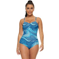 Ocean Waves Sea Abstract Pattern Water Blue Retro Full Coverage Swimsuit by Wegoenart