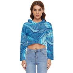 Ocean Waves Sea Abstract Pattern Water Blue Women s Lightweight Cropped Hoodie by Wegoenart