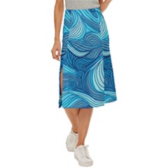 Ocean Waves Sea Abstract Pattern Water Blue Midi Panel Skirt by Wegoenart