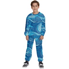 Ocean Waves Sea Abstract Pattern Water Blue Kids  Sweatshirt Set