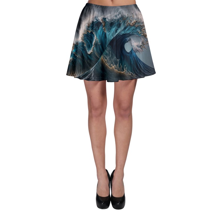 Tsunami Waves Ocean Sea Water Rough Seas Nature Skater Skirt