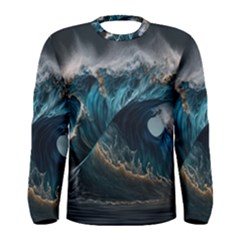 Tsunami Waves Ocean Sea Water Rough Seas Nature Men s Long Sleeve Tee by Wegoenart