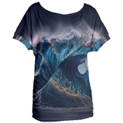 Tsunami Waves Ocean Sea Water Rough Seas Nature Women s Oversized Tee by Wegoenart