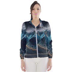 Tsunami Waves Ocean Sea Water Rough Seas Nature Women s Windbreaker by Wegoenart