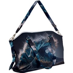 Tsunami Waves Ocean Sea Water Rough Seas Nature Canvas Crossbody Bag by Wegoenart