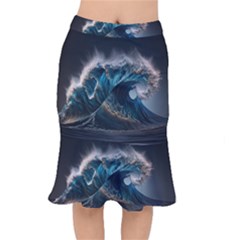 Tsunami Waves Ocean Sea Water Rough Seas Nature Short Mermaid Skirt by Wegoenart