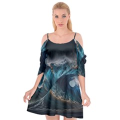 Tsunami Waves Ocean Sea Water Rough Seas Nature Cutout Spaghetti Strap Chiffon Dress by Wegoenart