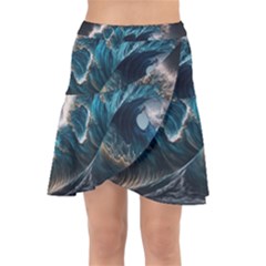 Tsunami Waves Ocean Sea Water Rough Seas Nature Wrap Front Skirt by Wegoenart