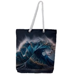 Tsunami Waves Ocean Sea Water Rough Seas Nature Full Print Rope Handle Tote (large) by Wegoenart