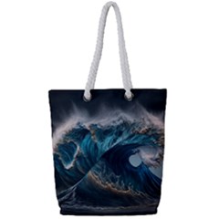 Tsunami Waves Ocean Sea Water Rough Seas Nature Full Print Rope Handle Tote (small) by Wegoenart