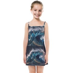 Tsunami Waves Ocean Sea Water Rough Seas Nature Kids  Summer Sun Dress by Wegoenart