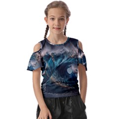 Tsunami Waves Ocean Sea Water Rough Seas Nature Kids  Butterfly Cutout Tee by Wegoenart