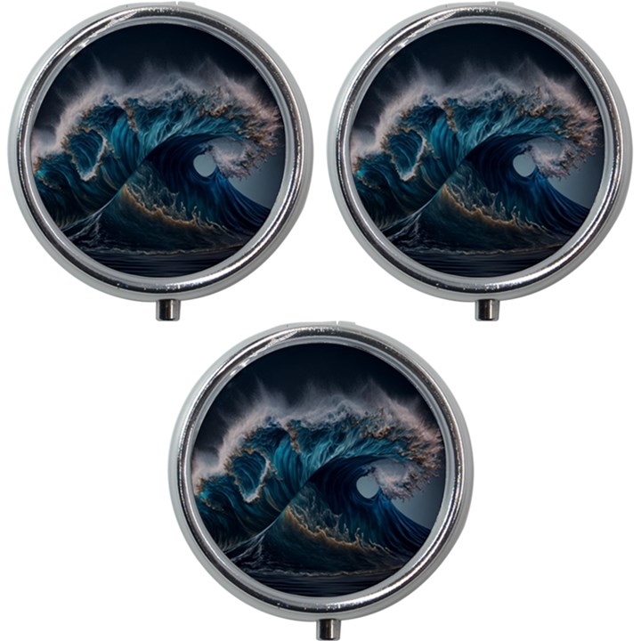 Tsunami Waves Ocean Sea Water Rough Seas Nature Mini Round Pill Box (Pack of 3)