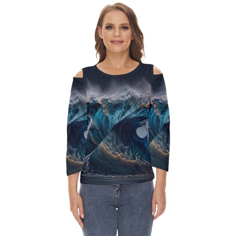 Tsunami Waves Ocean Sea Water Rough Seas Nature Cut Out Wide Sleeve Top by Wegoenart