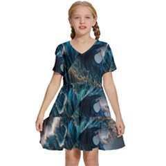 Tsunami Waves Ocean Sea Water Rough Seas Nature Kids  Short Sleeve Tiered Mini Dress by Wegoenart