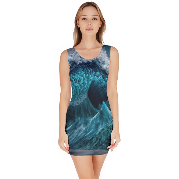 Tsunami Waves Ocean Sea Water Rough Seas Blue Bodycon Dress