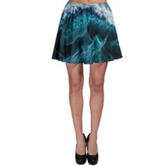 Tsunami Waves Ocean Sea Water Rough Seas Blue Skater Skirt by Wegoenart