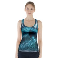 Tsunami Waves Ocean Sea Water Rough Seas Blue Racer Back Sports Top by Wegoenart