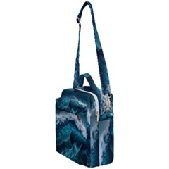 Tsunami Waves Ocean Sea Water Rough Seas Blue Crossbody Day Bag by Wegoenart