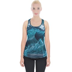 Tsunami Waves Ocean Sea Water Rough Seas Blue Piece Up Tank Top by Wegoenart