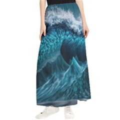 Tsunami Waves Ocean Sea Water Rough Seas Blue Maxi Chiffon Skirt by Wegoenart