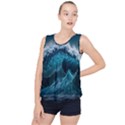 Tsunami Waves Ocean Sea Water Rough Seas Blue Bubble Hem Chiffon Tank Top View1