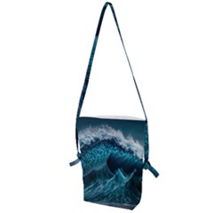 Tsunami Waves Ocean Sea Water Rough Seas Blue Folding Shoulder Bag by Wegoenart