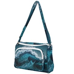 Tsunami Waves Ocean Sea Water Rough Seas Blue Front Pocket Crossbody Bag by Wegoenart