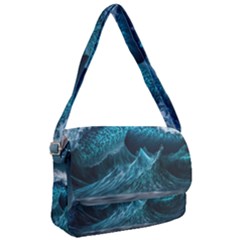 Tsunami Waves Ocean Sea Water Rough Seas Blue Courier Bag by Wegoenart