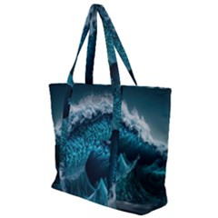 Tsunami Waves Ocean Sea Water Rough Seas Blue Zip Up Canvas Bag by Wegoenart