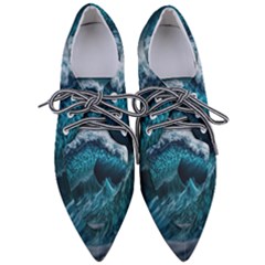 Tsunami Waves Ocean Sea Water Rough Seas Blue Pointed Oxford Shoes by Wegoenart