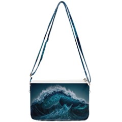 Tsunami Waves Ocean Sea Water Rough Seas Blue Double Gusset Crossbody Bag by Wegoenart