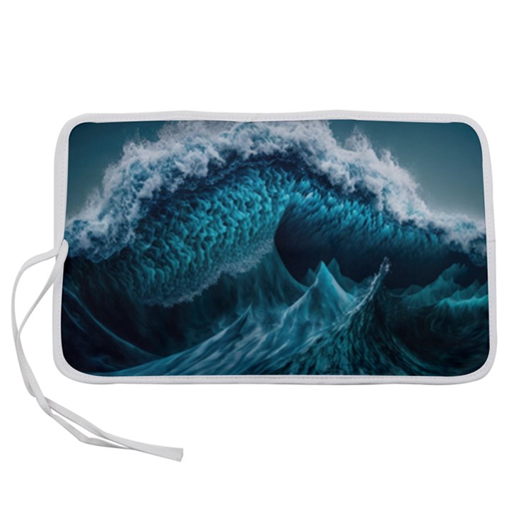 Tsunami Waves Ocean Sea Water Rough Seas Blue Pen Storage Case (M)