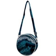 Tsunami Waves Ocean Sea Water Rough Seas Blue Crossbody Circle Bag by Wegoenart