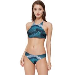 Tsunami Waves Ocean Sea Water Rough Seas Blue Banded Triangle Bikini Set by Wegoenart