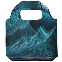 Tsunami Waves Ocean Sea Water Rough Seas Blue Foldable Grocery Recycle Bag by Wegoenart